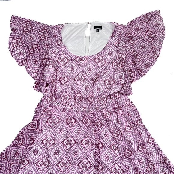 torrid Mini Chiffon Skater Dress Flutter Sleeve Berry Floral Size 1‎ - NWOT - Picture 5 of 8